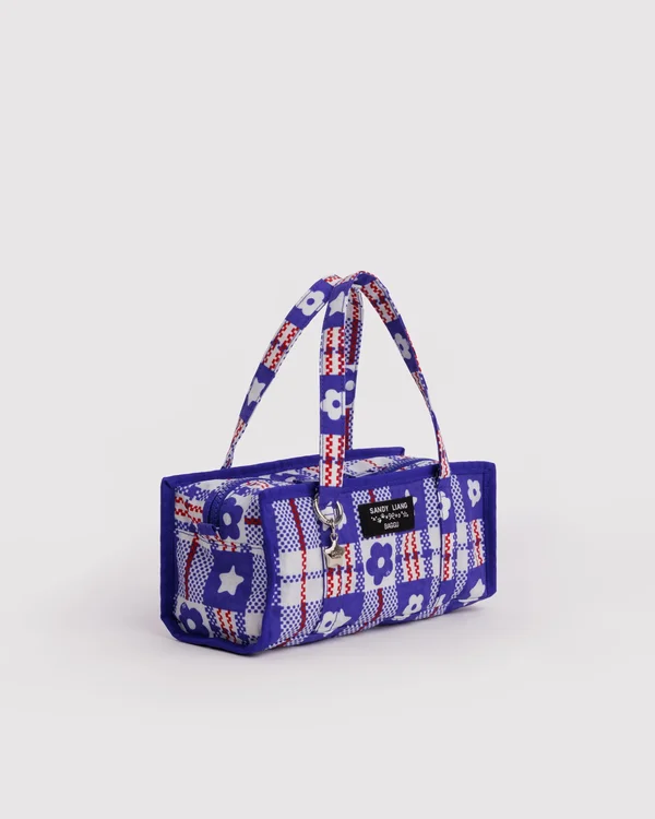 Mini Nylon Market Bag - Market Plaid Blue - Material: heavyweight-nylon