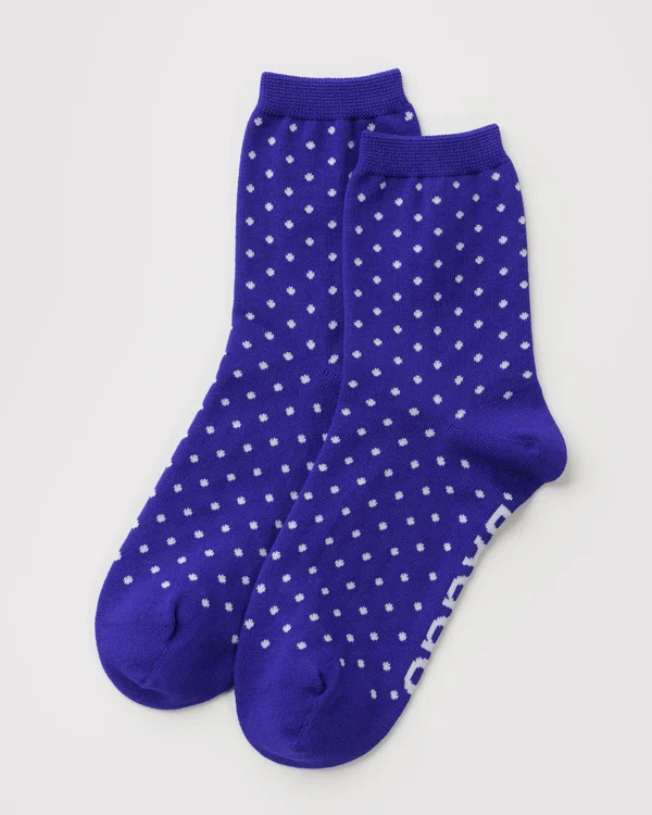 Crew Sock - Micro Blue and White Polka Dot - Material: organic-cotton