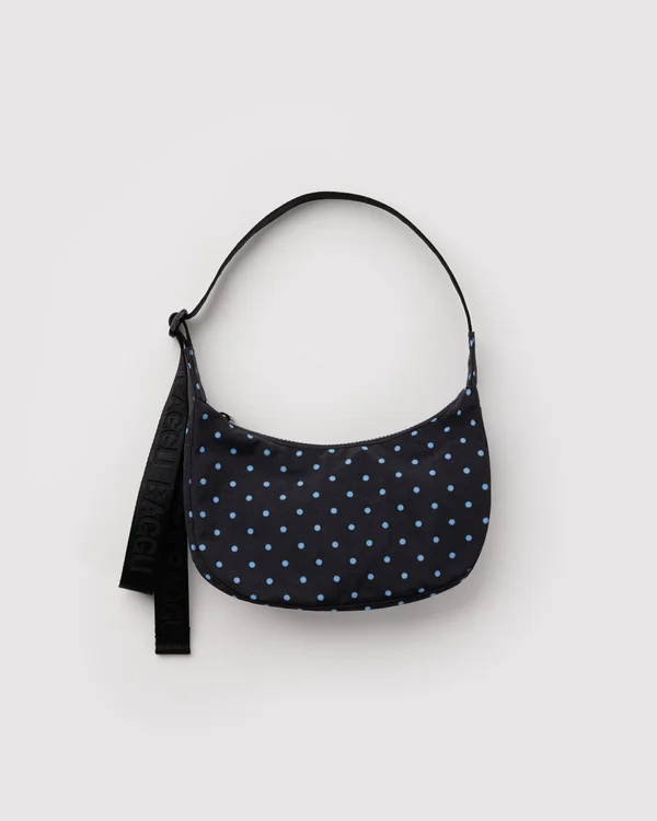 Small Nylon Crescent Bag - Black And Sky Blue Micro Dot - Size: OS