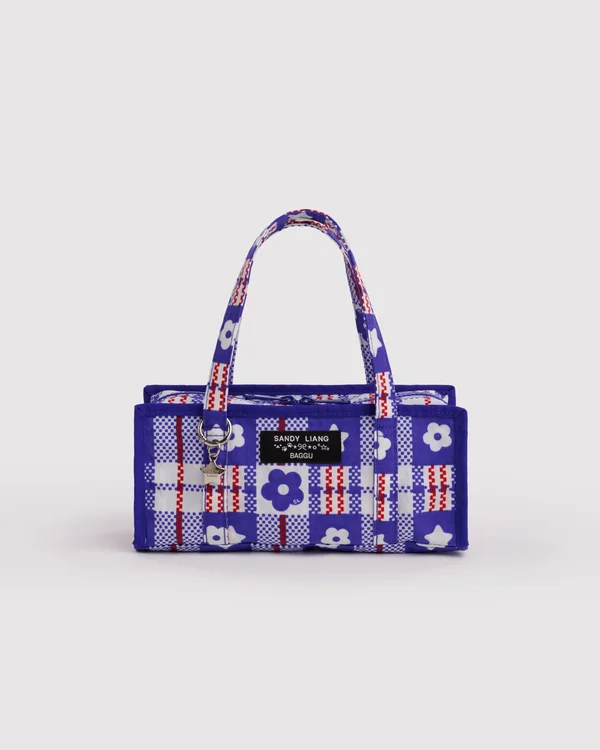 Mini Nylon Market Bag - Market Plaid Blue - Material: heavyweight-nylon
