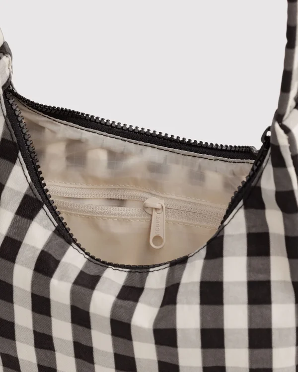 Mini Nylon Shoulder Bag - Black And Cream Gingham - Size: OS