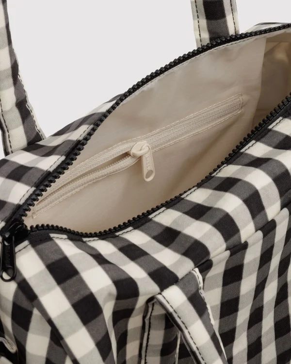 Nylon Duffle Bag - Black And Cream Gingham - Size: OS